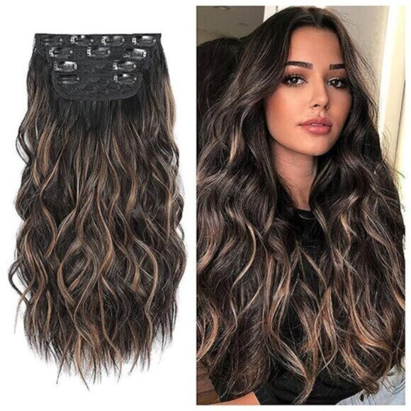 4Pcs Naturally Soft Hair Extensions, Black Mix Light Brown
